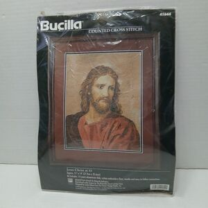 Vintage Bucilla Counted Cross Stitch Kit Jesus Christ at 33 OPEN PACKAGE #41644